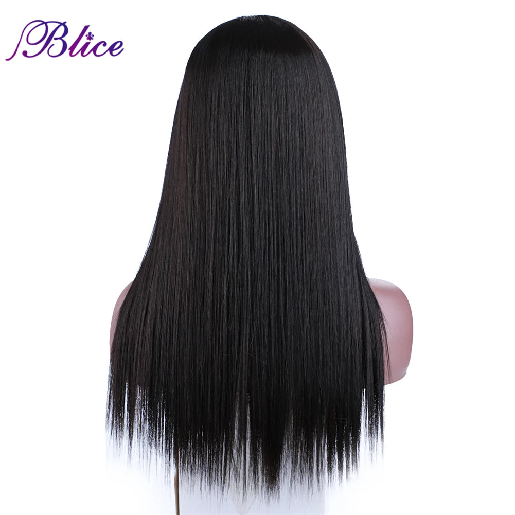 Silk Straight Hand Made Hair Line Middle Part Wig Synthetic Closure Wigs With Heat Resist Fiber 18 Inch For Women