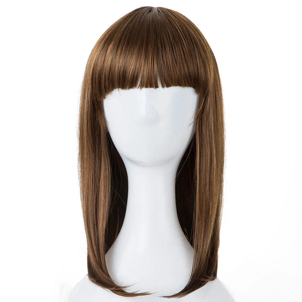 Black Wigs Fei-Show Synthetic Heat Resistant Fiber Wavy Child Hair Light Brown 44 CM Head Circumference For 4-10 Year-old Girls