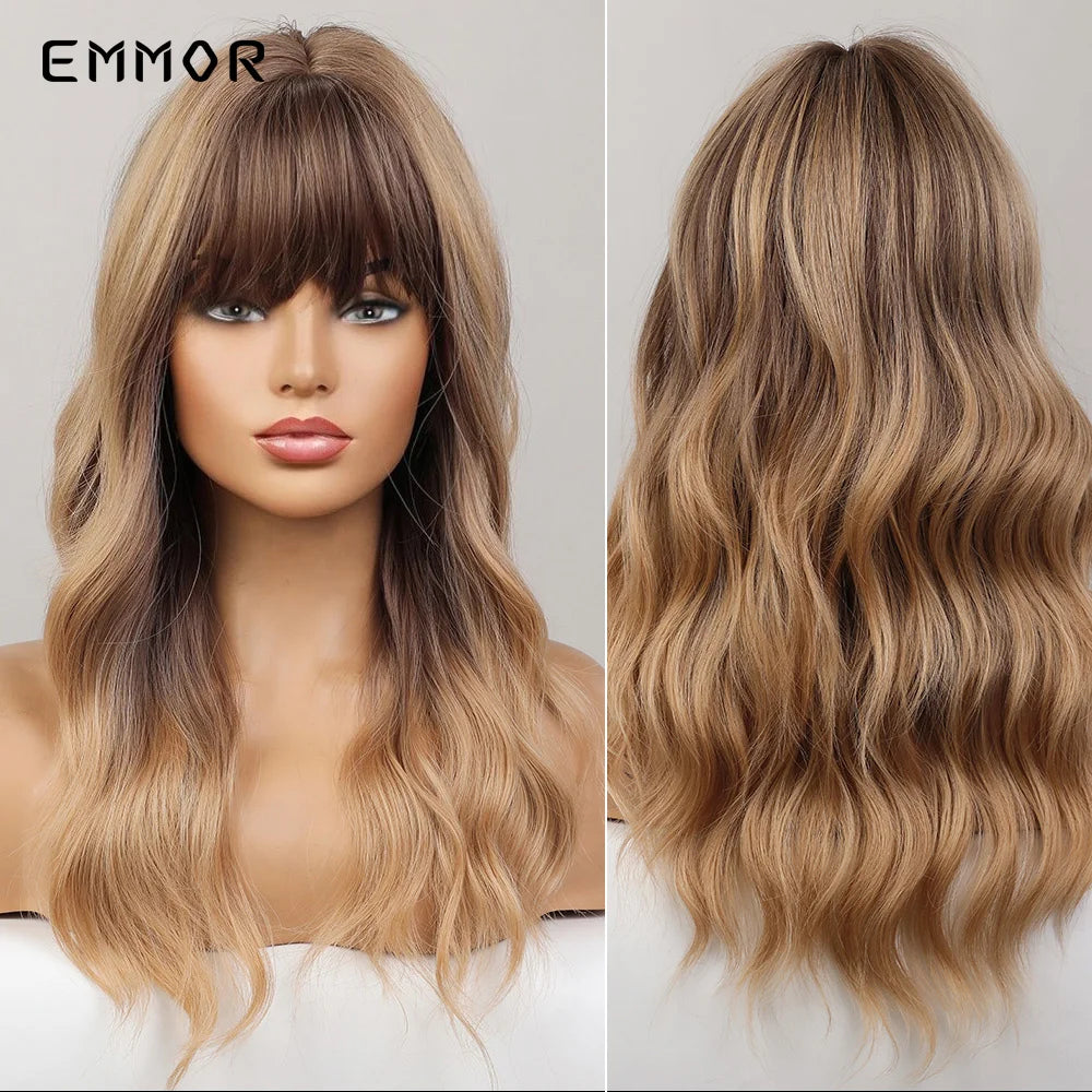 Ombre brown to Light Blonde Hair Wig with Bangs