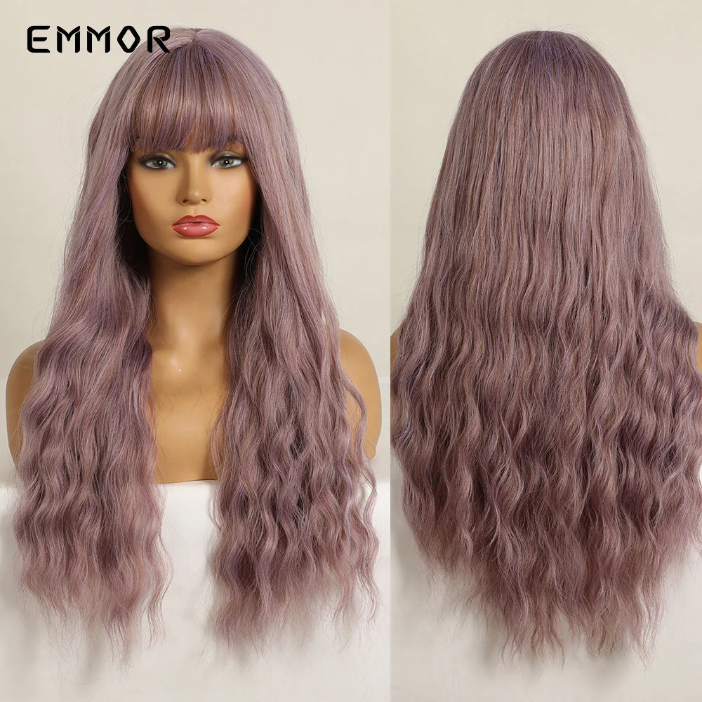 Ombre Brown Synthetic Water Wavy Wigs With bang