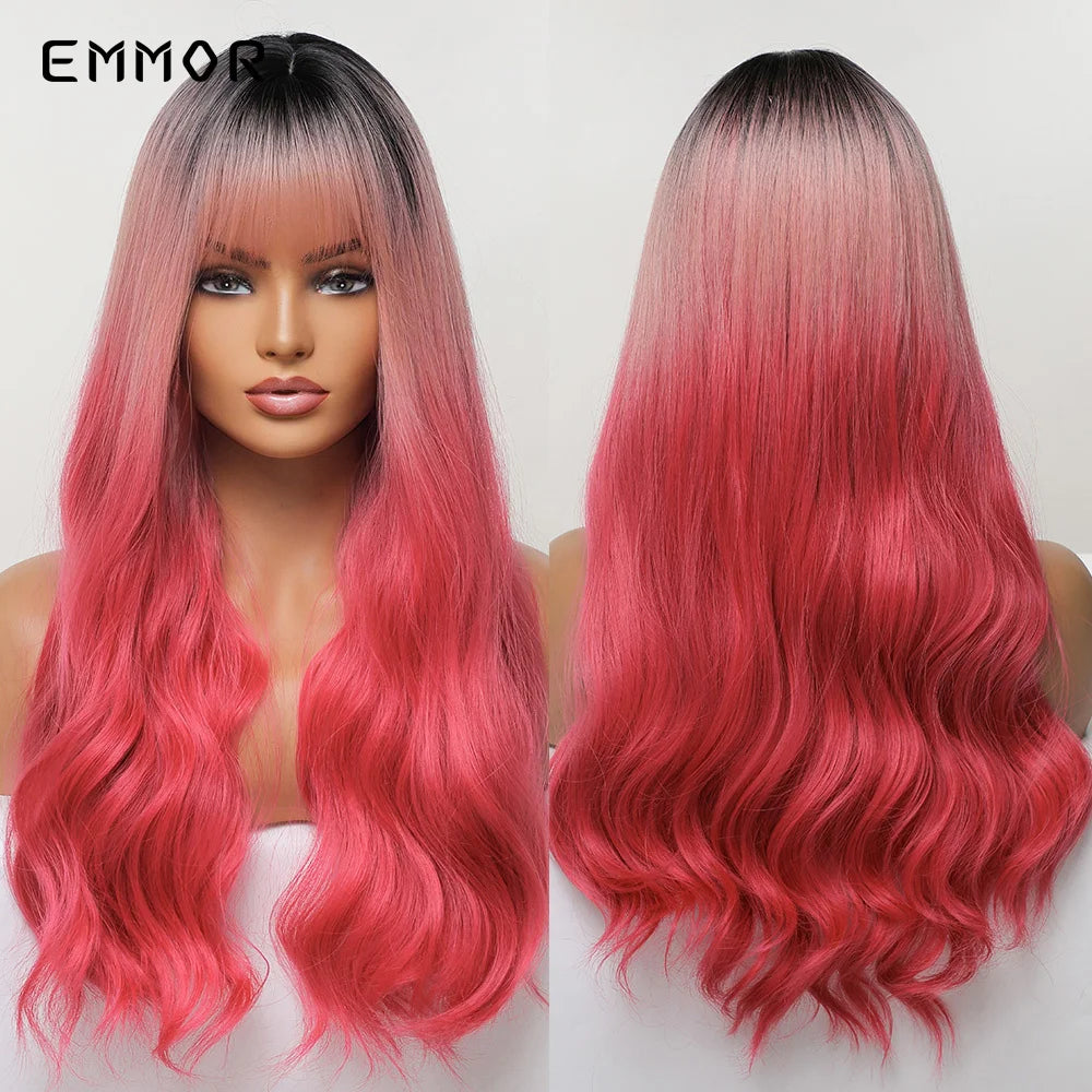 Ombre brown to Light Blonde Hair Wig with Bangs