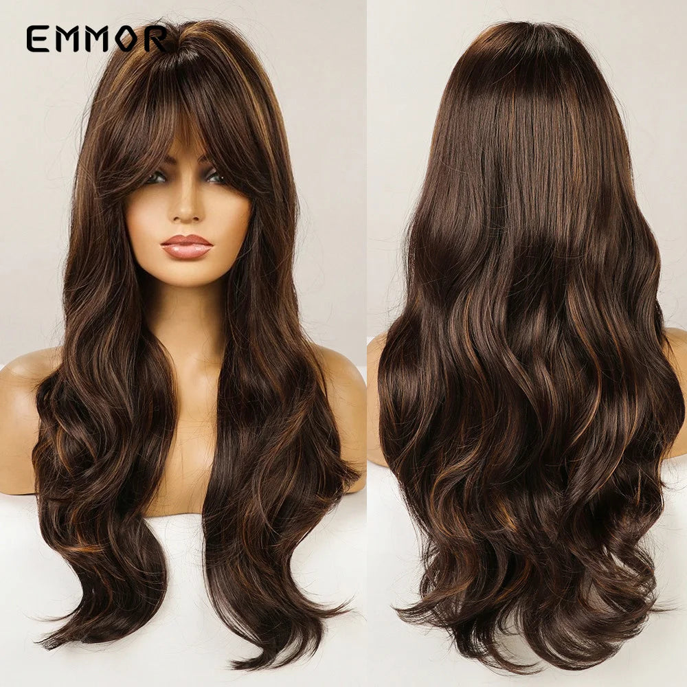 Ombre brown to Light Blonde Hair Wig with Bangs