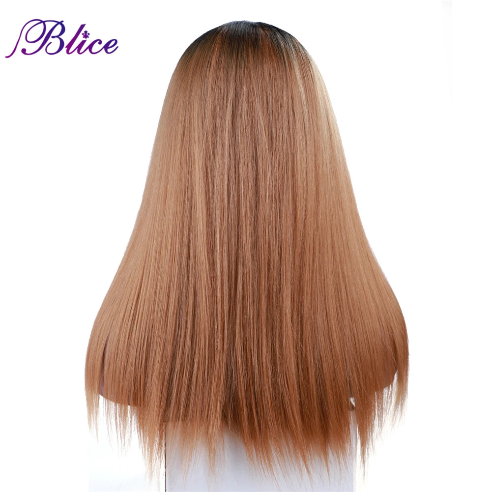 Blice Synthetic Straight Omber Color Closure Wig Mixed Hair Hand Made Natural Hair Line Middle Part 20 InchFor Women