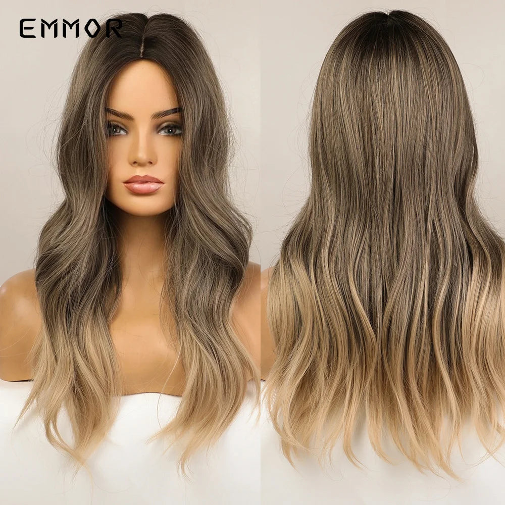 Long Wavy Wigs Brown with Blonde Wigs