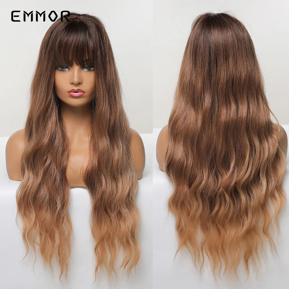 Ombre brown to Light Blonde Hair Wig with Bangs