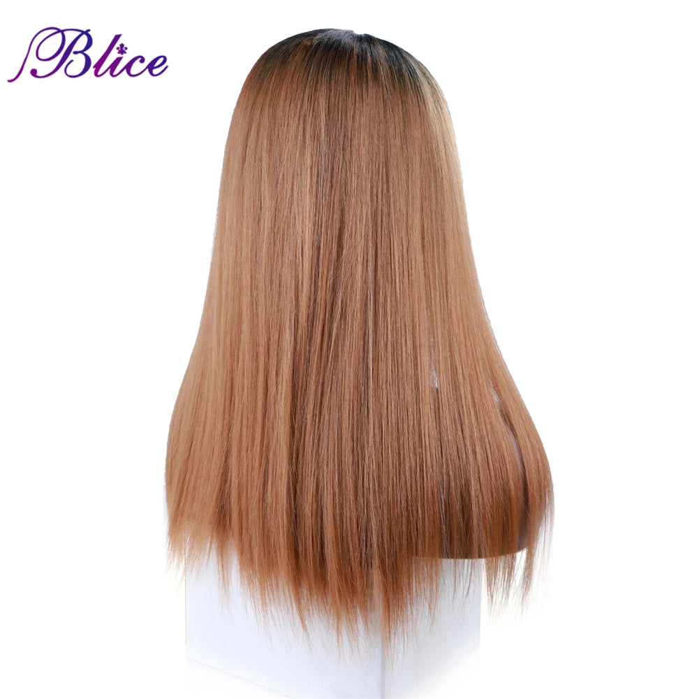 Blice Synthetic Straight Omber Color Closure Wig Mixed Hair Hand Made Natural Hair Line Middle Part 20 InchFor Women