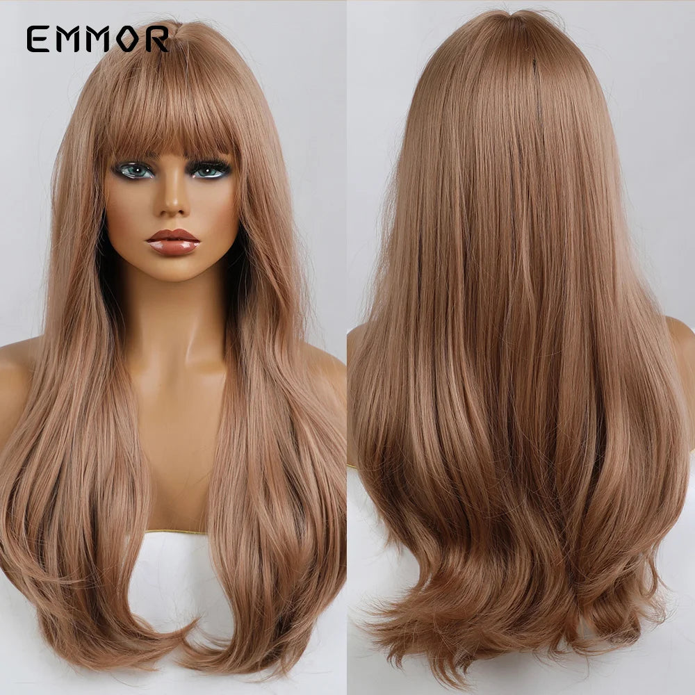 Ombre brown to Light Blonde Hair Wig with Bangs