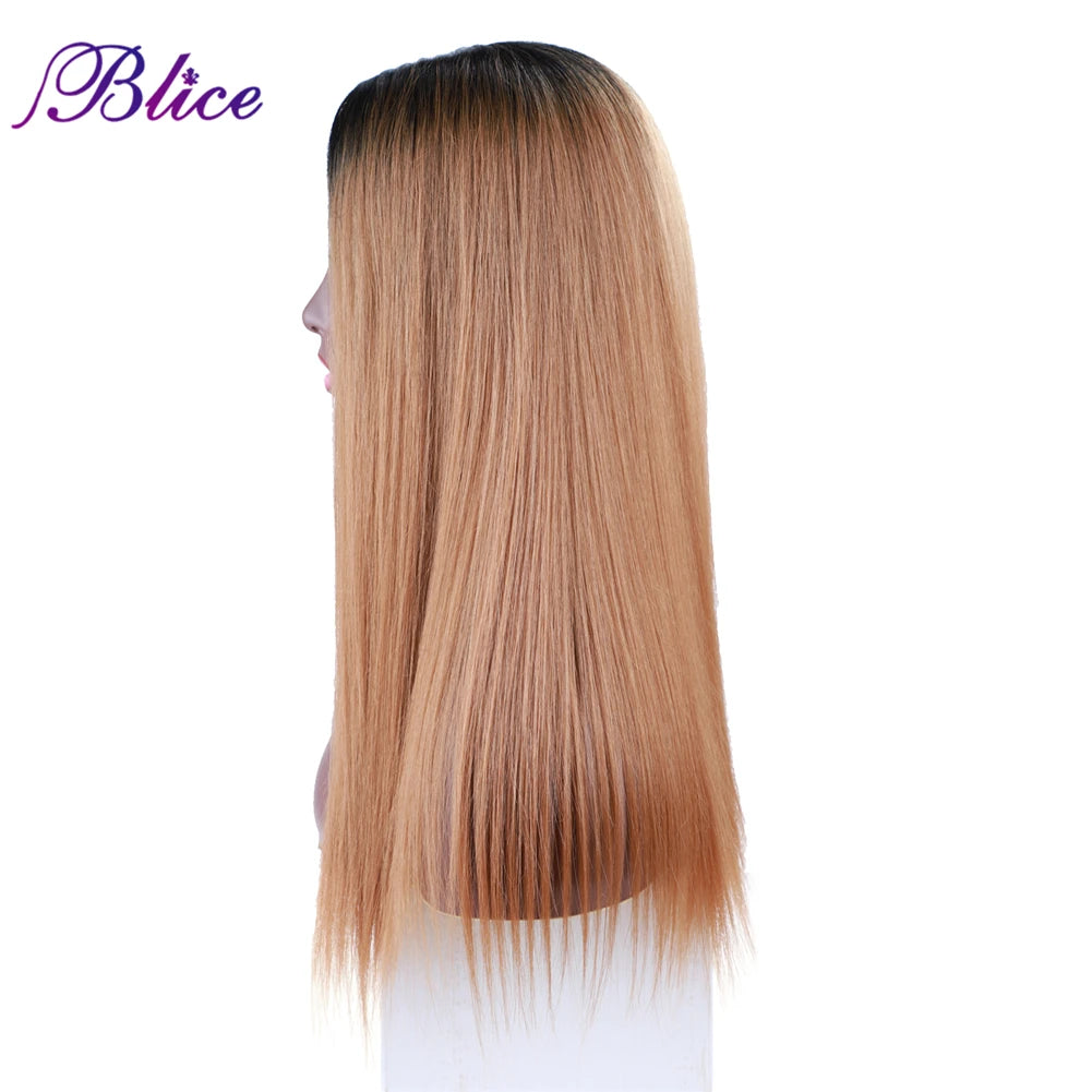 Blice Synthetic Straight Omber Color Closure Wig Mixed Hair Hand Made Natural Hair Line Middle Part 20 InchFor Women