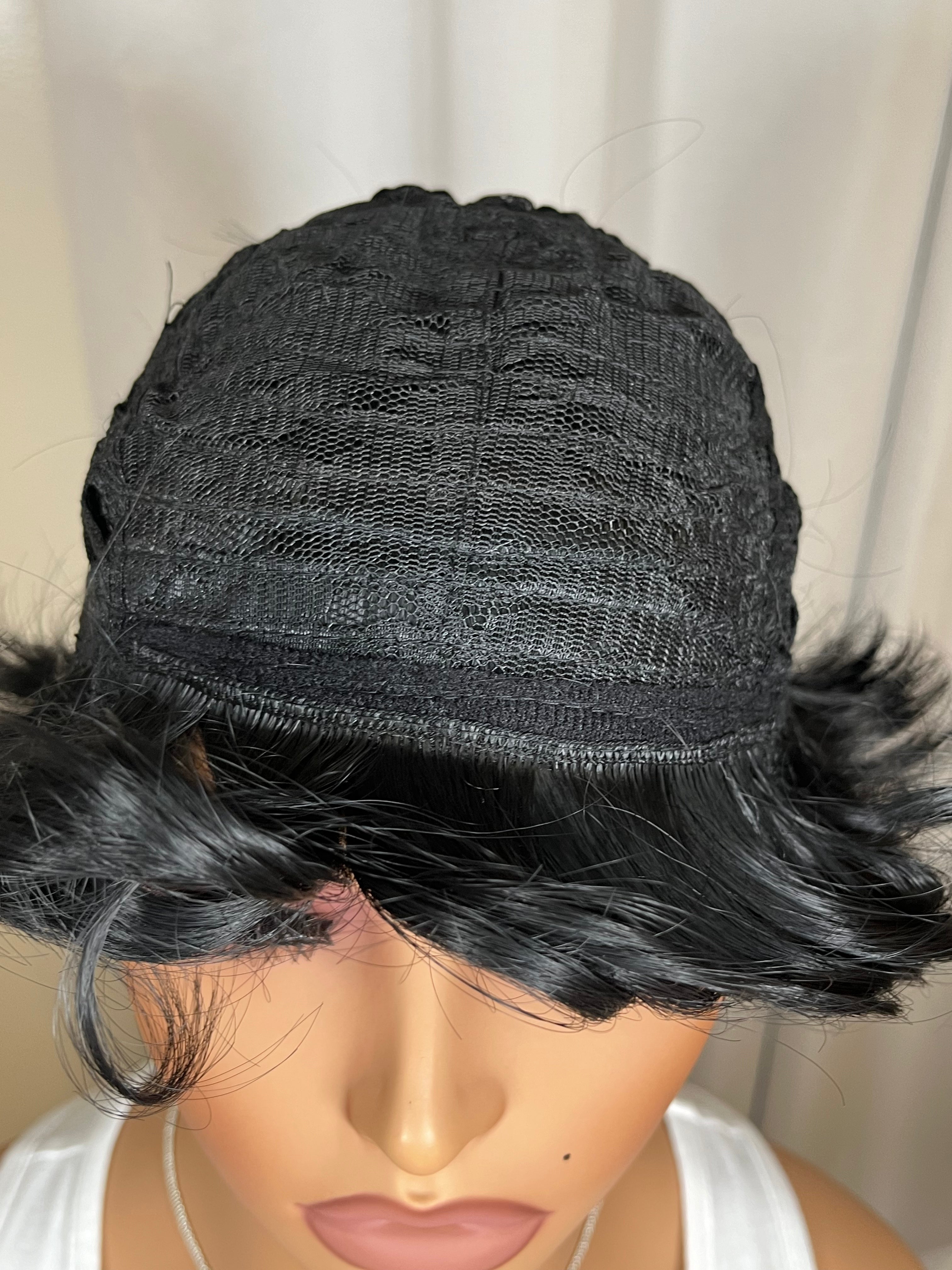 Black Pixie Cut Wig with Curly Bangs