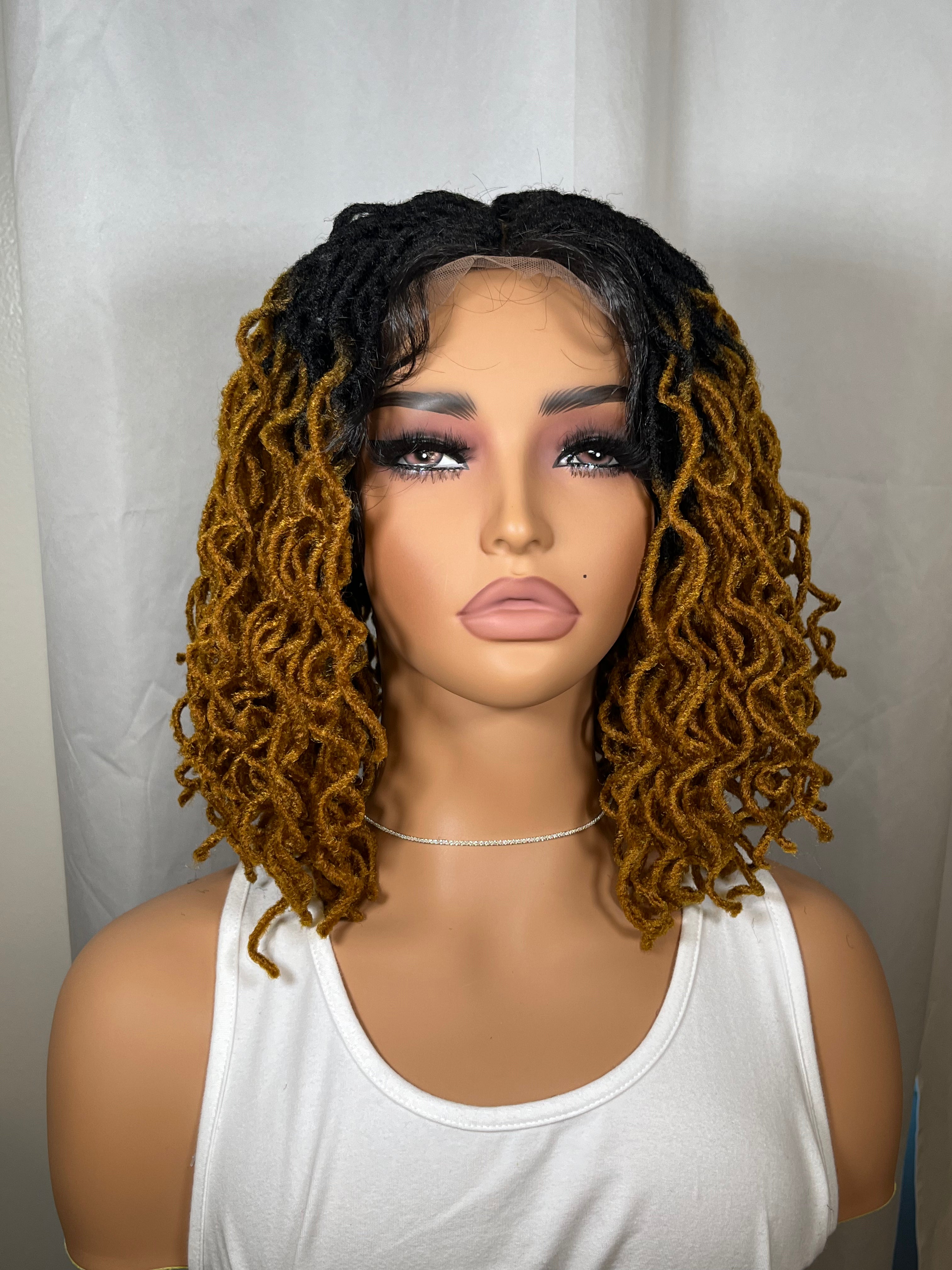 12" Square Box Braided Locs Wig, Pre-Plucked Short Curly, Full Lace 200% Density