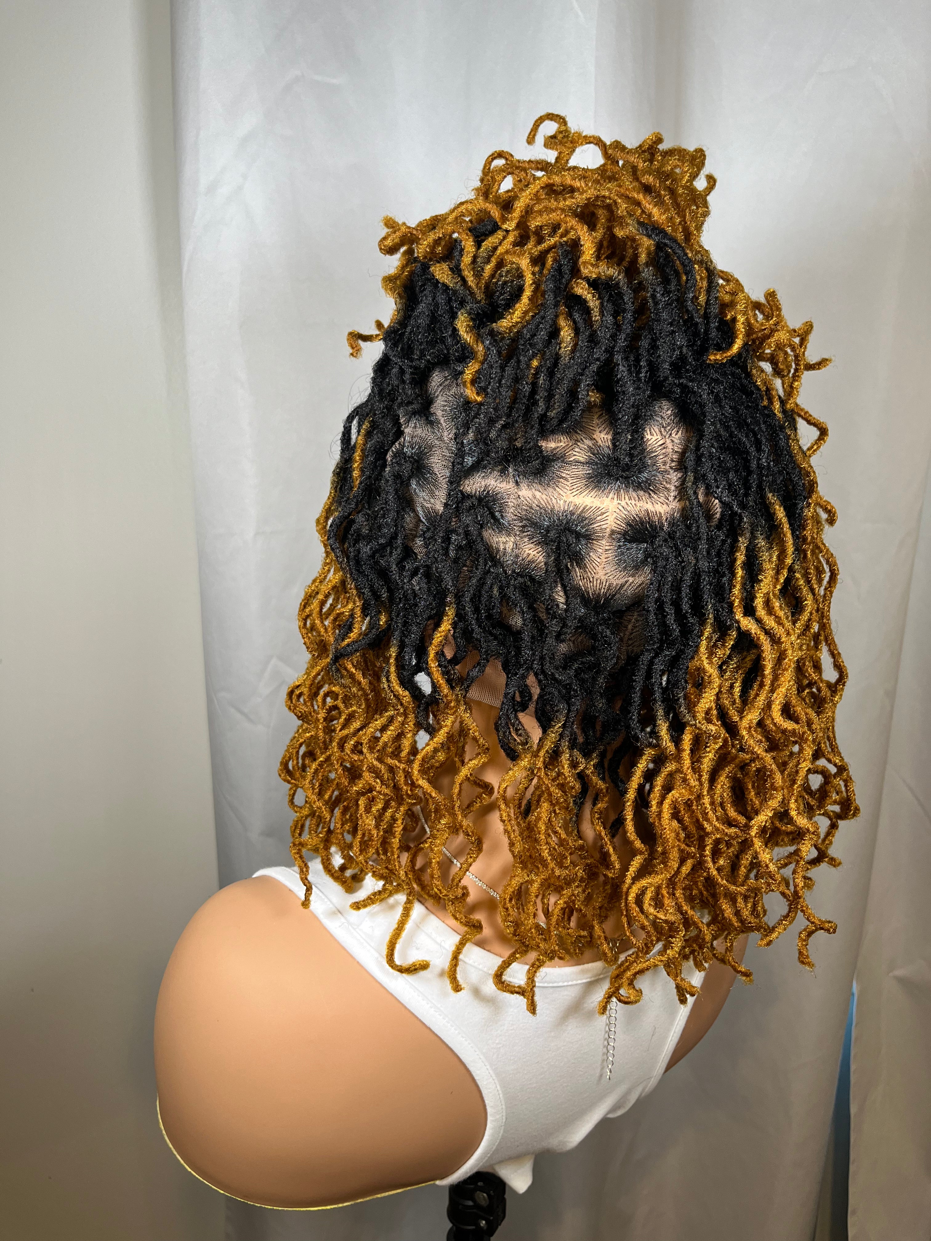 12" Square Box Braided Locs Wig, Pre-Plucked Short Curly, Full Lace 200% Density