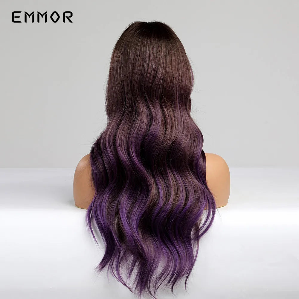 Ombre Dark Brown to Purple Wigs