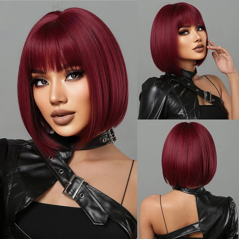 Blonde Layered Synthetic Wigs with Bangs Straight Short Highlights  Wig