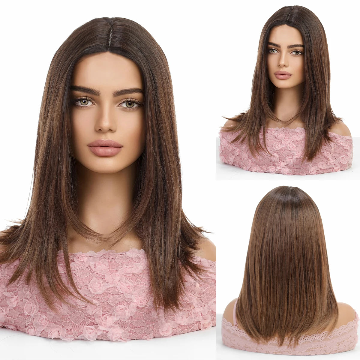 Emmor-Synthetic T-Part Lace Wig for Women, Long Wavy Ombre, Light Blonde to Brown, Fashion Side Part Nature, Daily Wigs