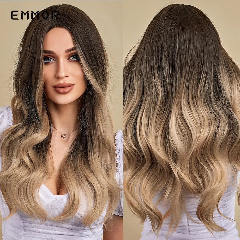 Long Wavy Wigs Brown with Blonde Wig