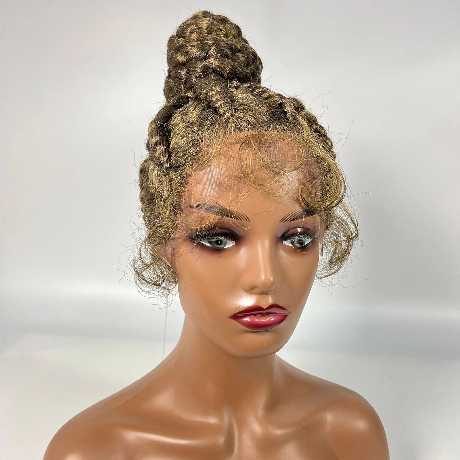 Synthetic Braided Updo Lace Front Wig Box Braids Wig For Black Women Cornrow Braids Lace Wigs Frontal Afro Wig New Style Hair