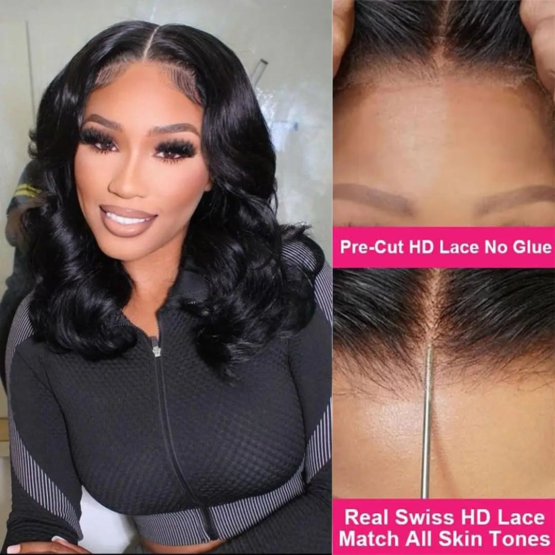 Black Short Body Wave Lace Front Wigs Glueless