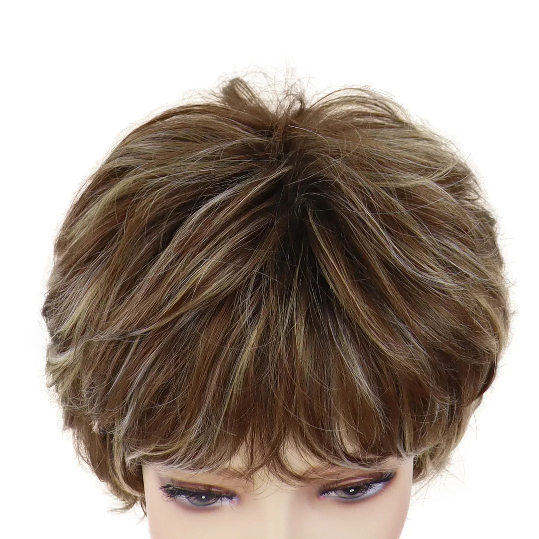 Mix Brown Hair Short Curly Wig with Bangs