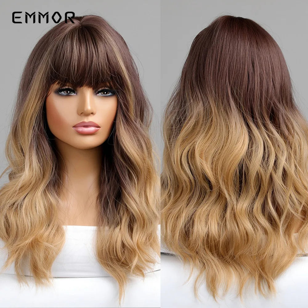 Ombre Black to Blonde Wig with Bangs