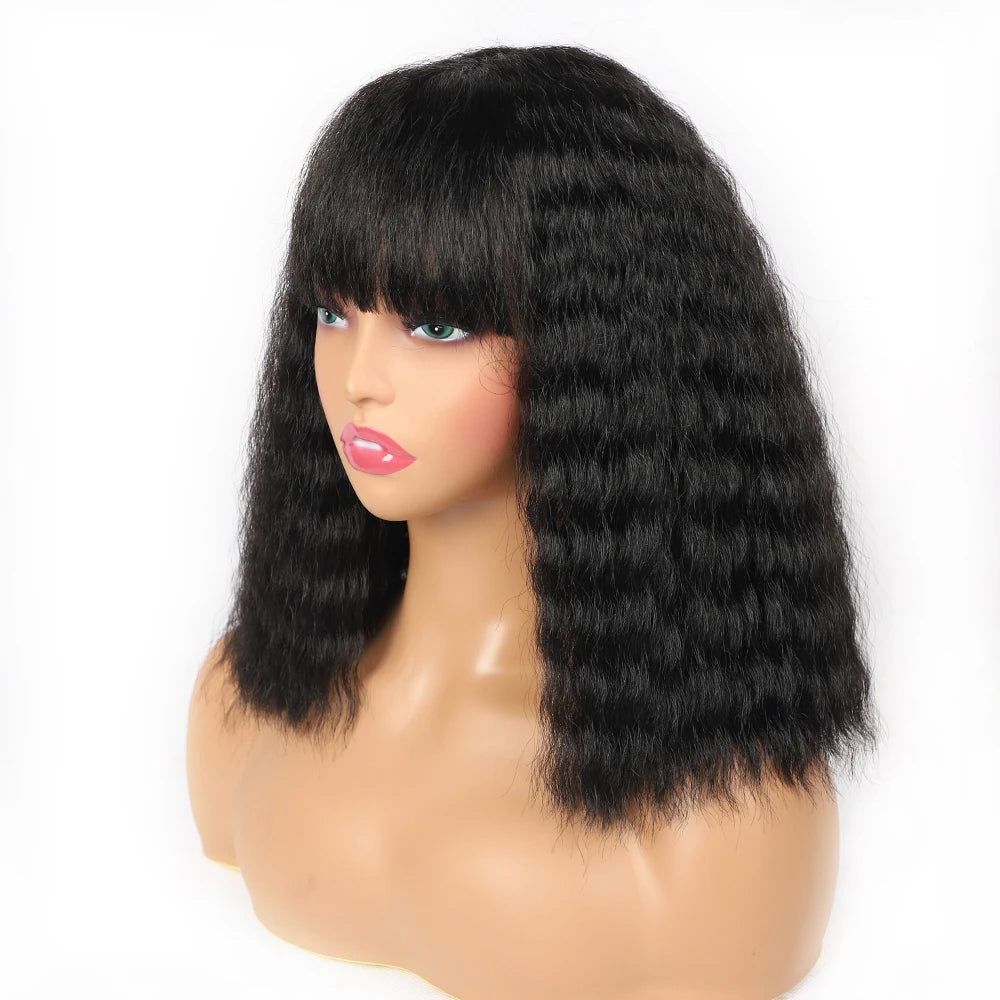 Short Curly Synthetic Wig with Blunt Bangs