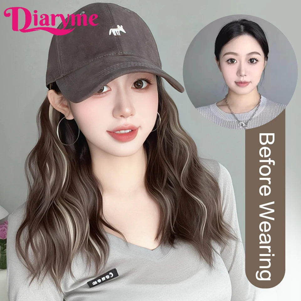 Short Water Wavy Wigs With Baseball Hat