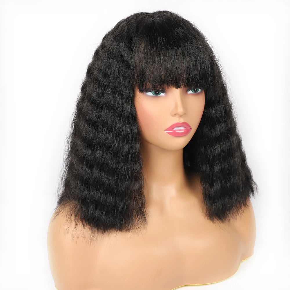 Short Curly Synthetic Wig with Blunt Bangs