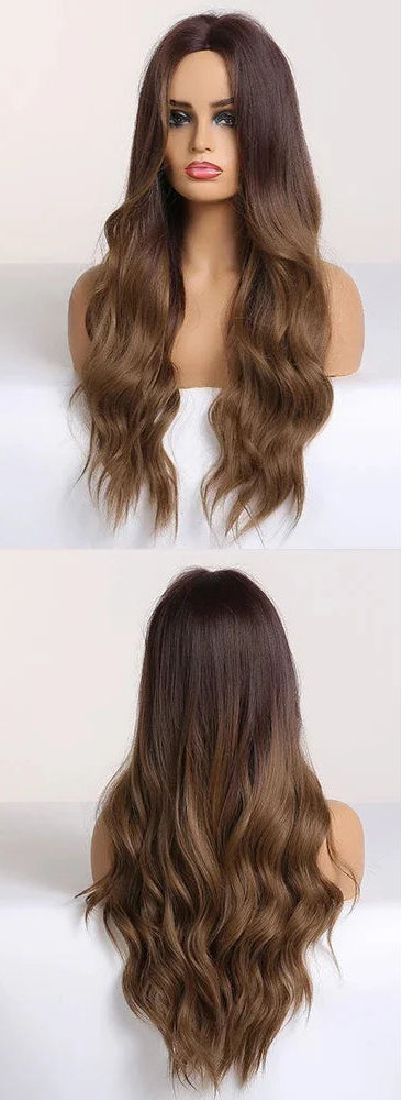 Ombre Brown Synthetic Wig Long Wavy Wig