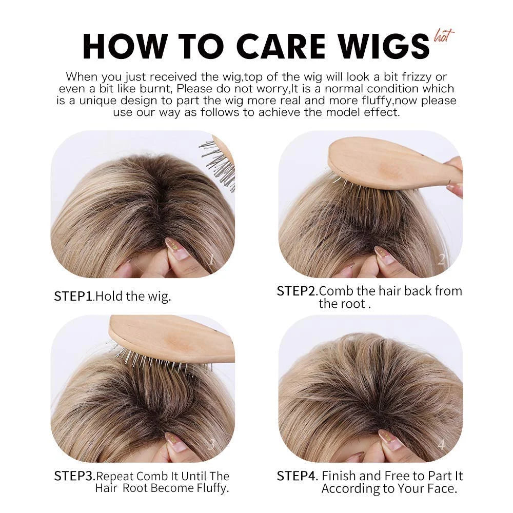 Blonde Layered Synthetic Wigs with Bangs Straight Short Highlights  Wig