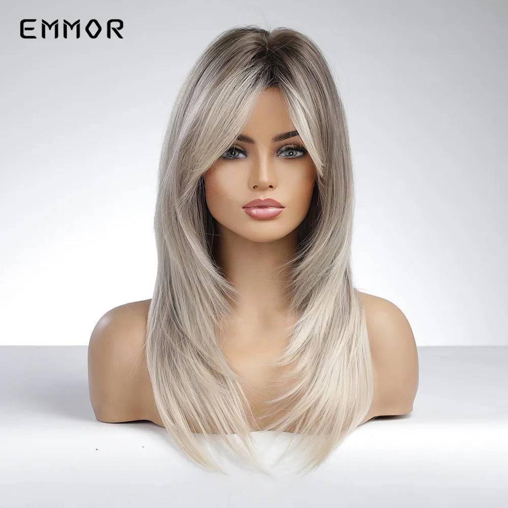 Ombre Dark Brown to Platinum Hair Wig