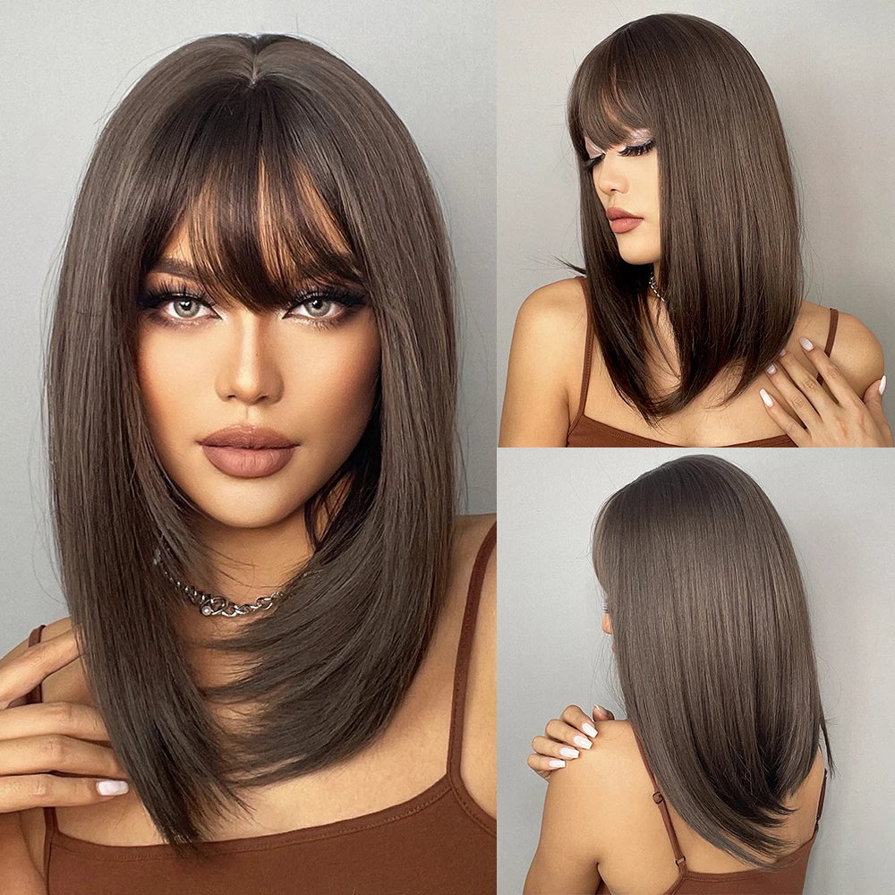 Blonde Layered Synthetic Wigs with Bangs Straight Short Highlights  Wig