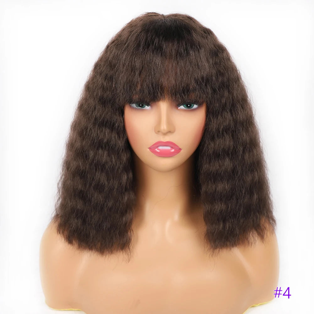 Short Curly Synthetic Wig with Blunt Bangs