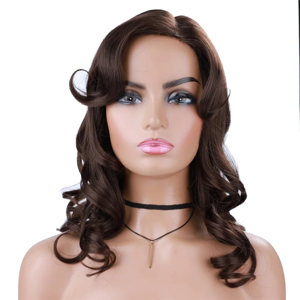 Wavy 18 inch  Wig With Baby Hair Mixed Color Brown