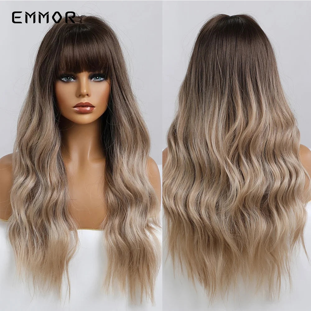 Ombre Black to Blonde Wig with Bangs