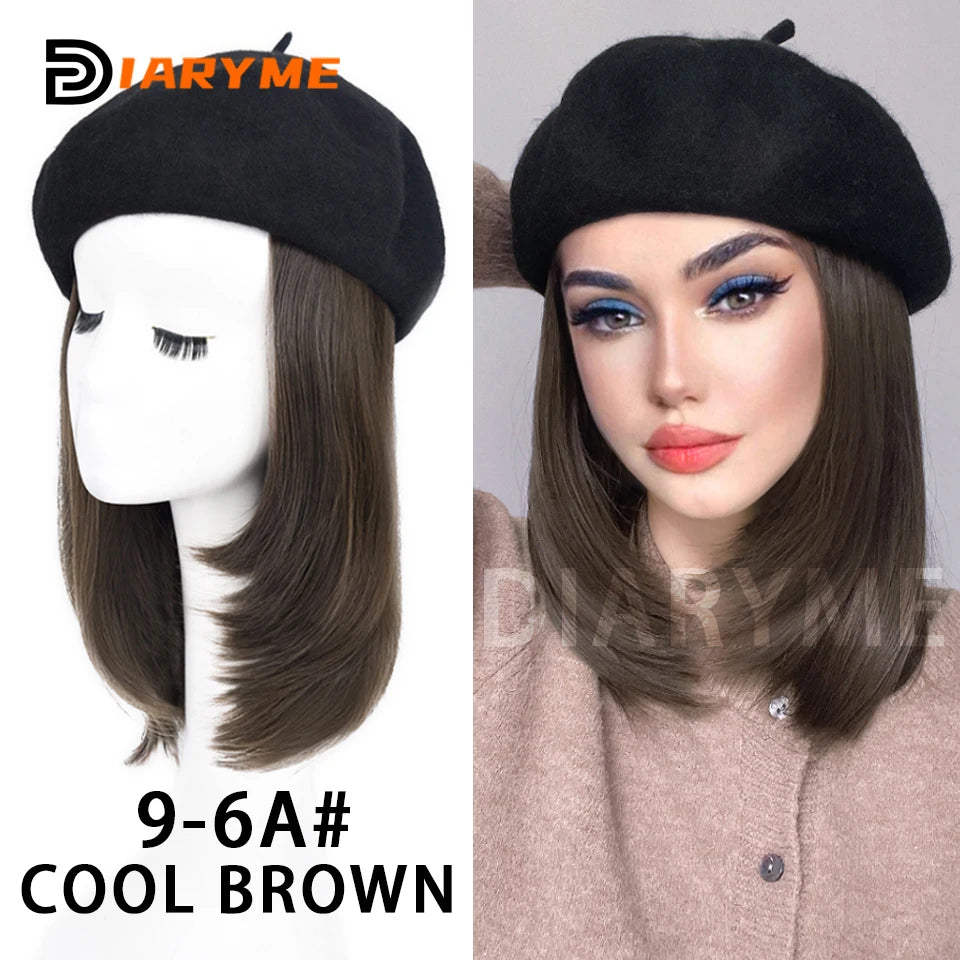 Straight Bob Hair Wig With Cap Beret Hat Wigs