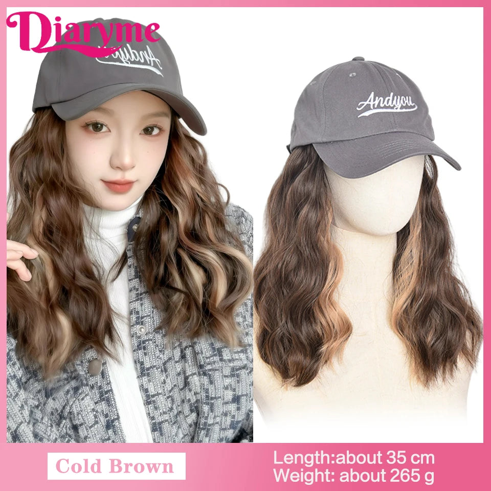 Short Water Wavy Wigs With Baseball Hat