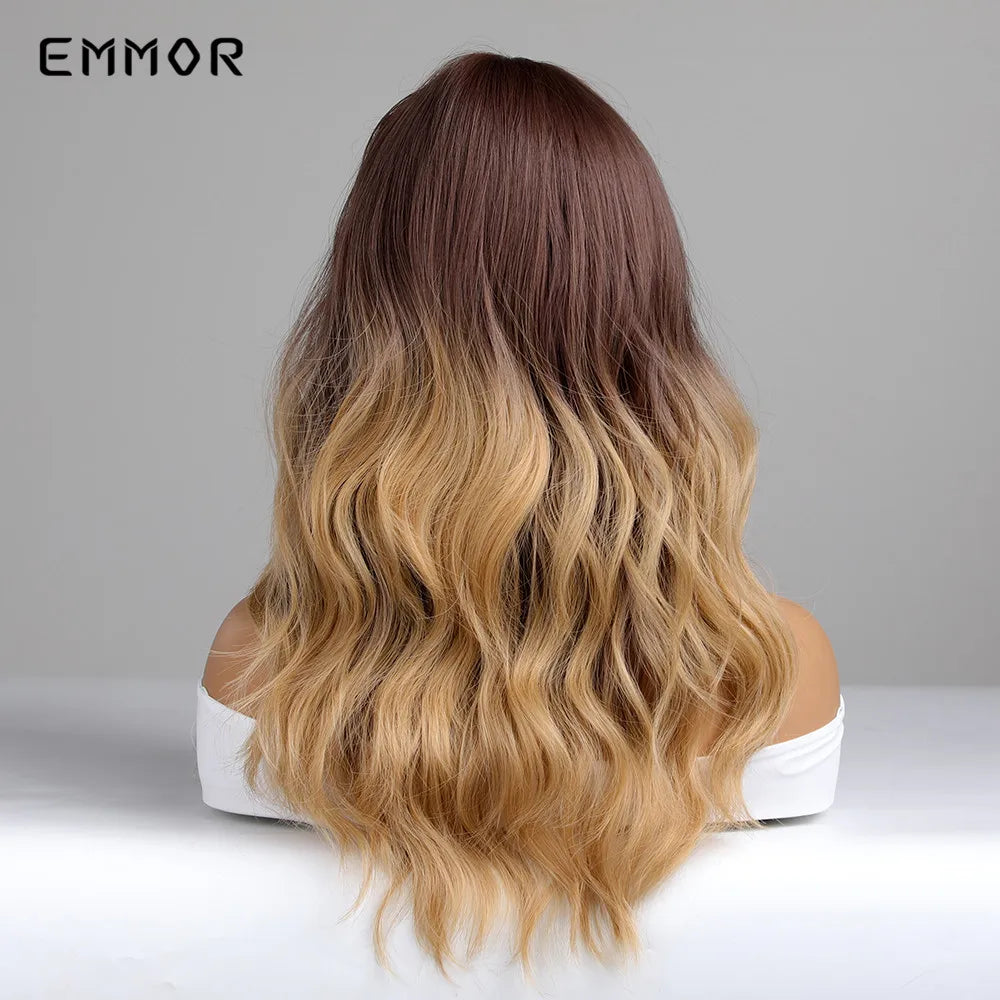Ombre Black to Blonde Wig with Bangs