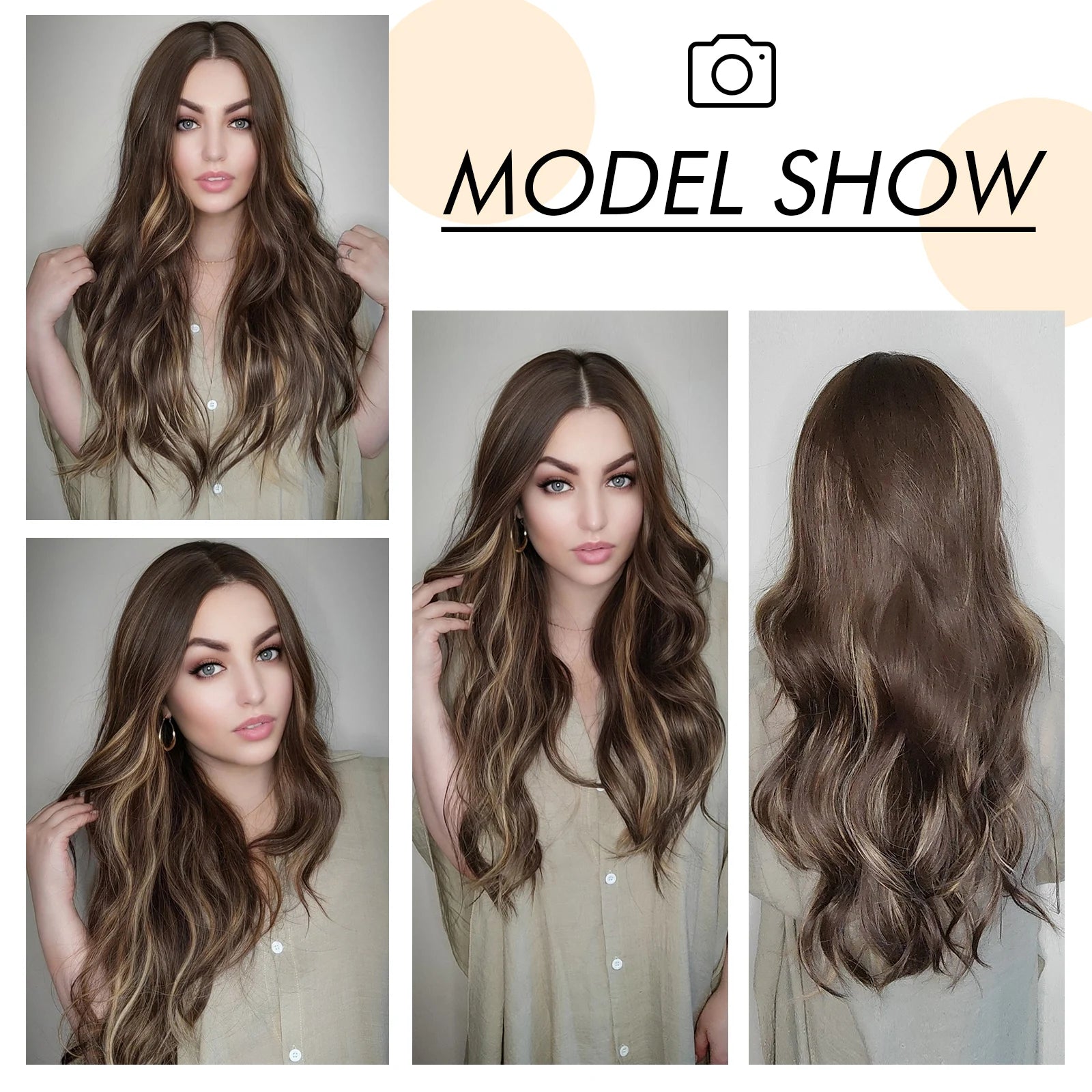 Brown Blonde Synthetic Long Wavy Wig