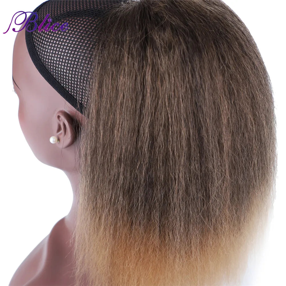 Blice Synthetic Ponytail Fluffy Full Hair Pieces Yaki Straight Drawstring Ponytail Pure and T Color Fake Hair For Women