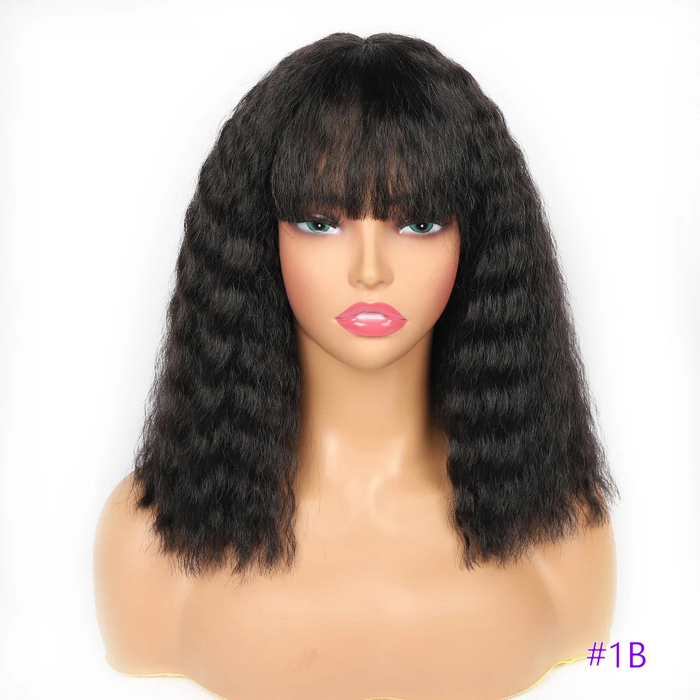 Short Curly Synthetic Wig with Blunt Bangs