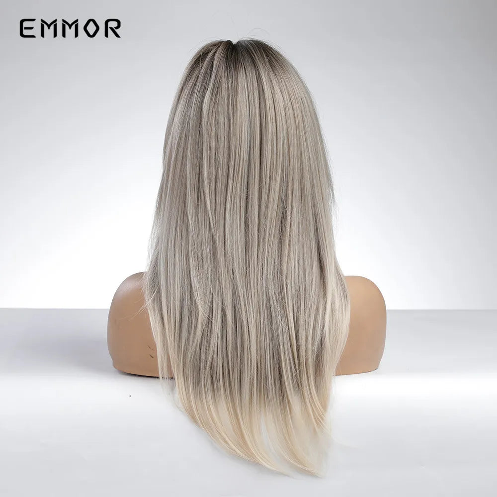 Ombre Dark Brown to Platinum Hair Wig