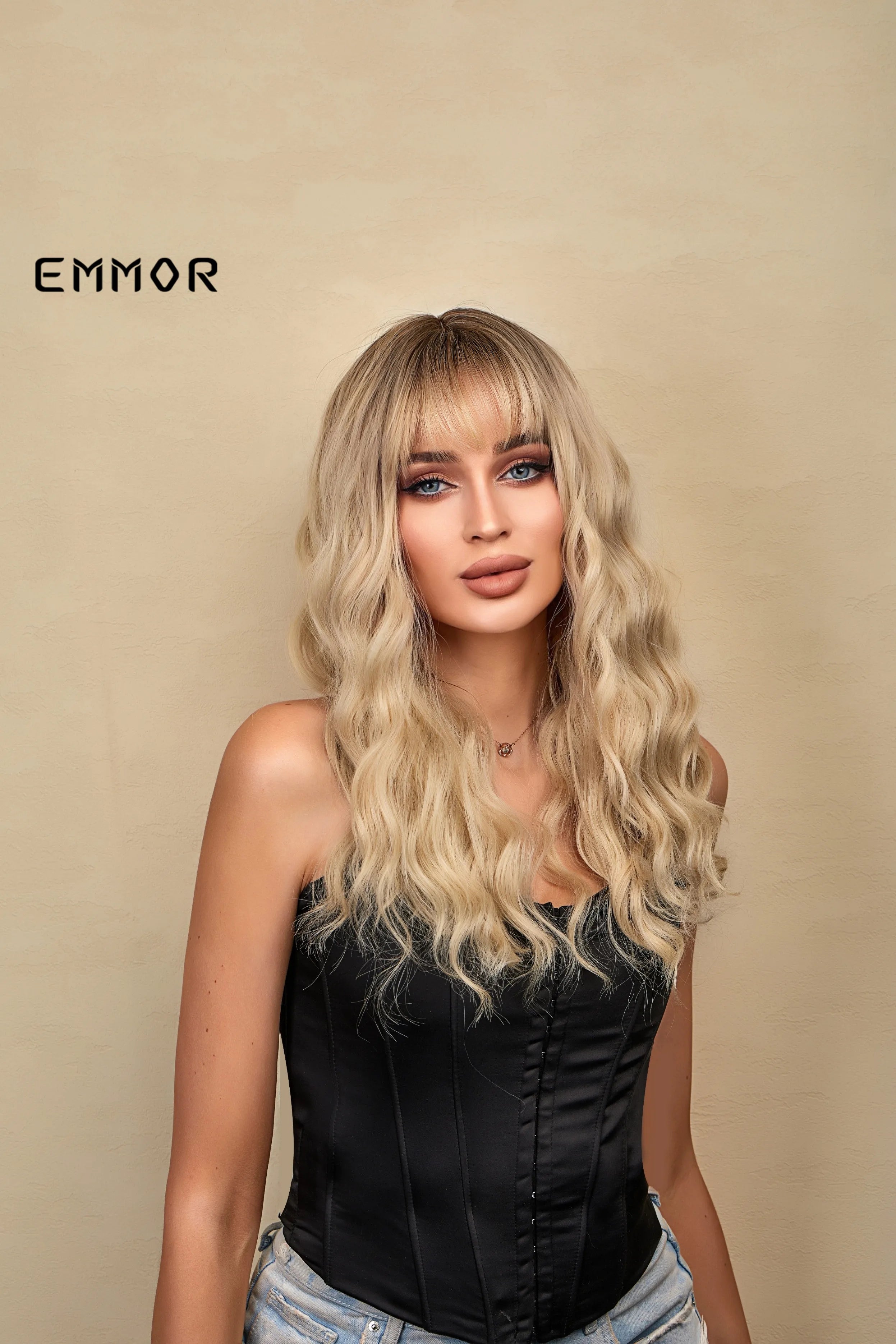 Ombre brown to Light Blonde Hair Wig with Bangs