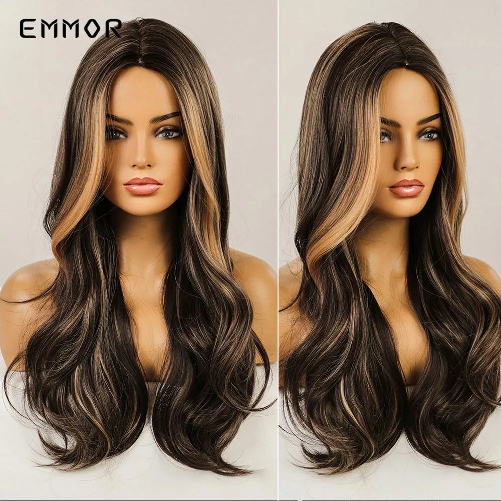 Long Wavy Wigs Brown with Blonde Wigs