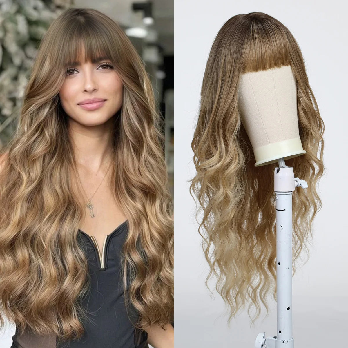 Long Wavy Wigs with Bangs