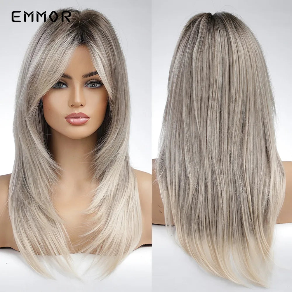 Ombre Black Pink Wig With Bangs