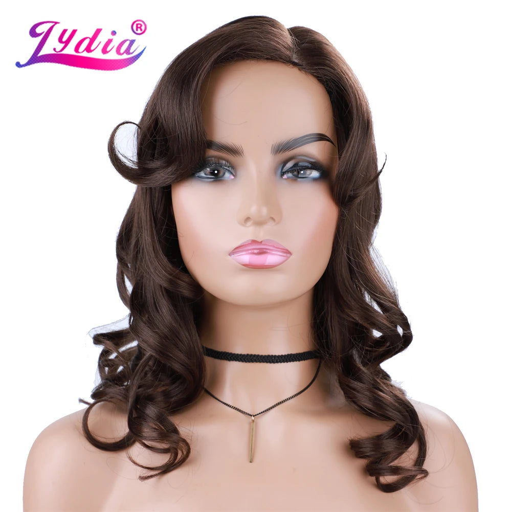 Wavy 18 inch  Wig With Baby Hair Mixed Color Brown