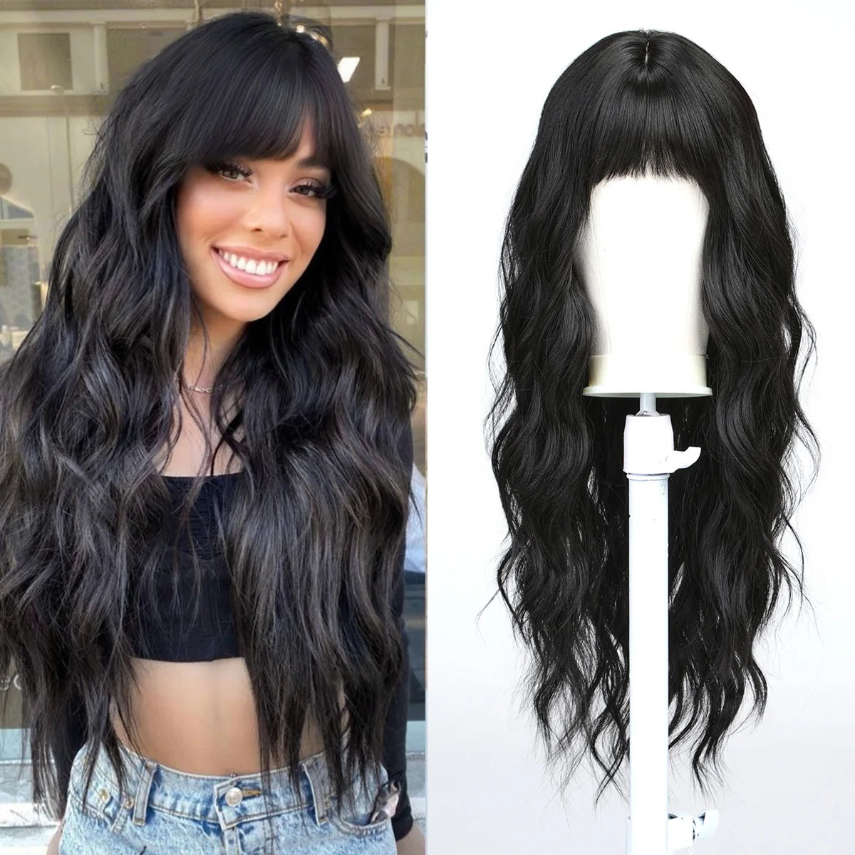Long Wavy Wigs with Bangs