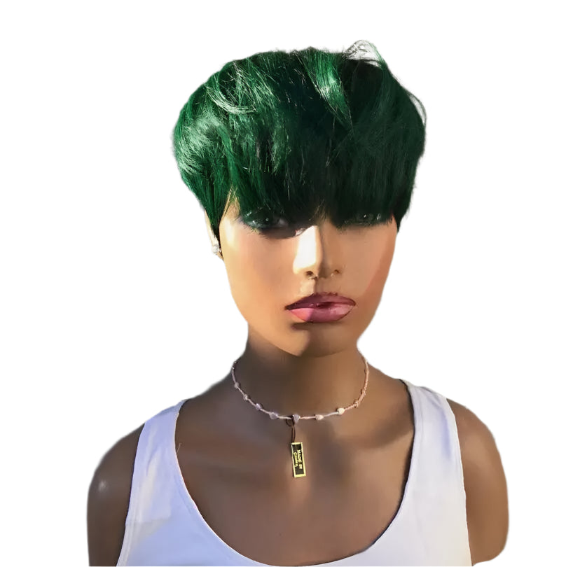 Short Dark Green Wig Women Pixie Cut Wig