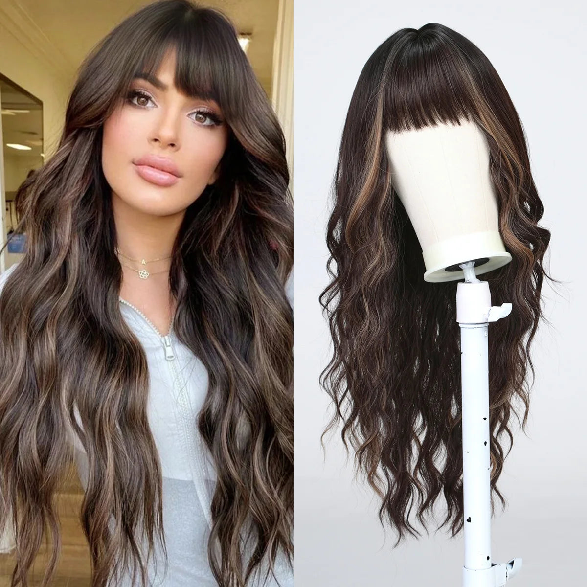 Long Wavy Wigs with Bangs