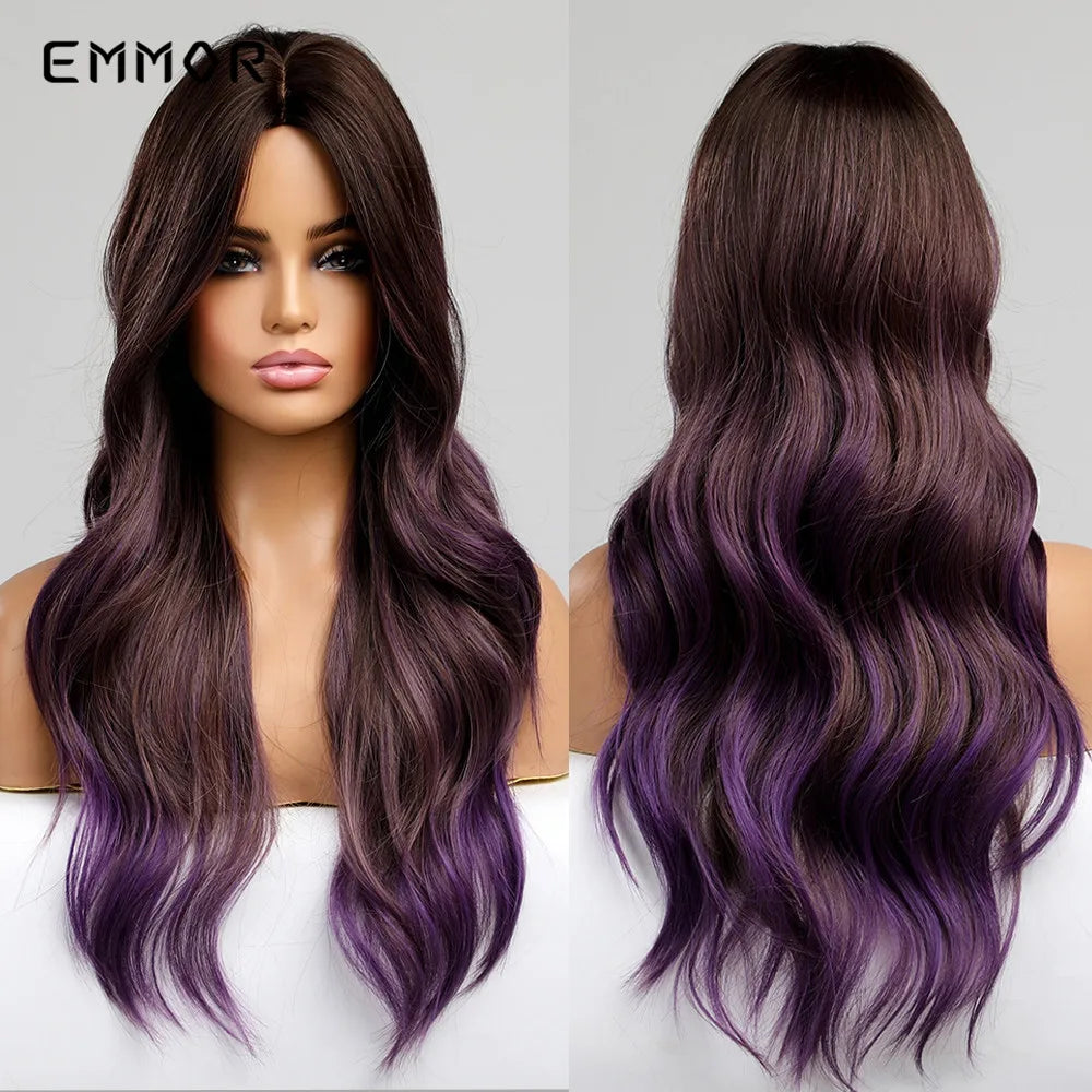 Ombre Dark Brown to Purple Wigs