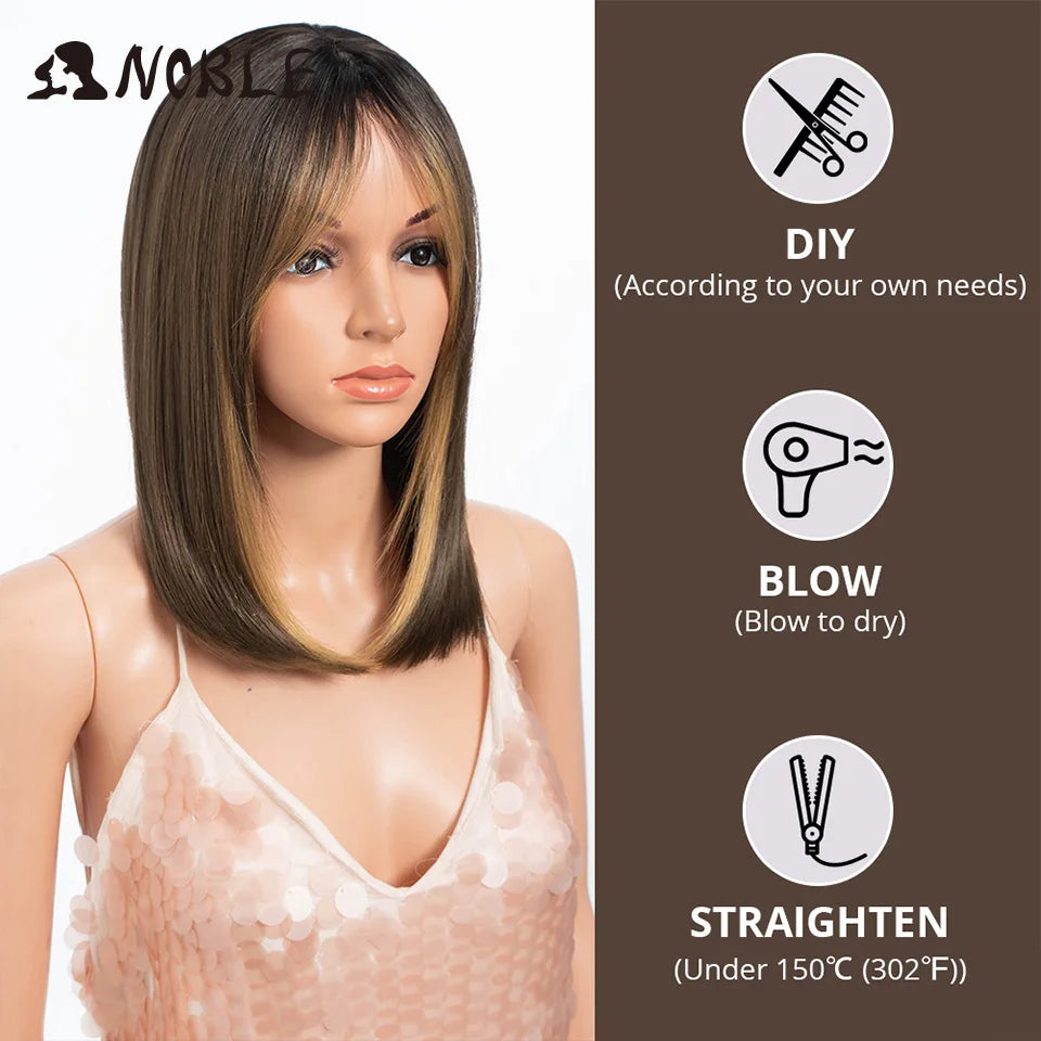 Silky Straight Synthetic Wigs with Bangs